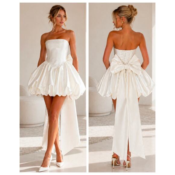 Babyboo Dresses & Skirts - Babyboo Lotus Mini Dress M Ivory Strapless Bow Bubble Hem NWT Flawed